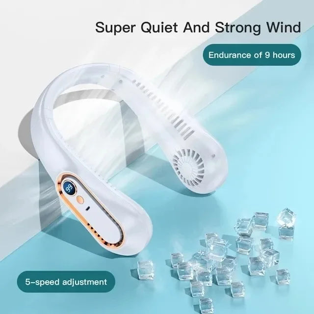 3000mAh Hanging Neck Fan Portable Bladeless Mini USB Rechargeable Mute LED Digital Display Electric Fan Summer Air Cooler ﻿