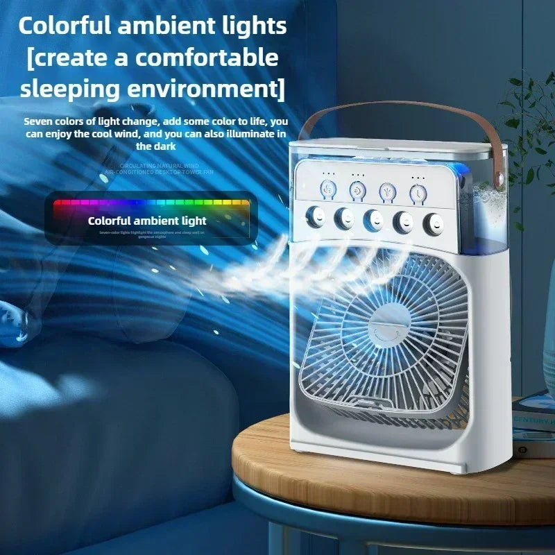 2025 New 3 in 1 Household Air Cooler Portable Small Fan with Humidifier and LED Nightlight Energy Saving