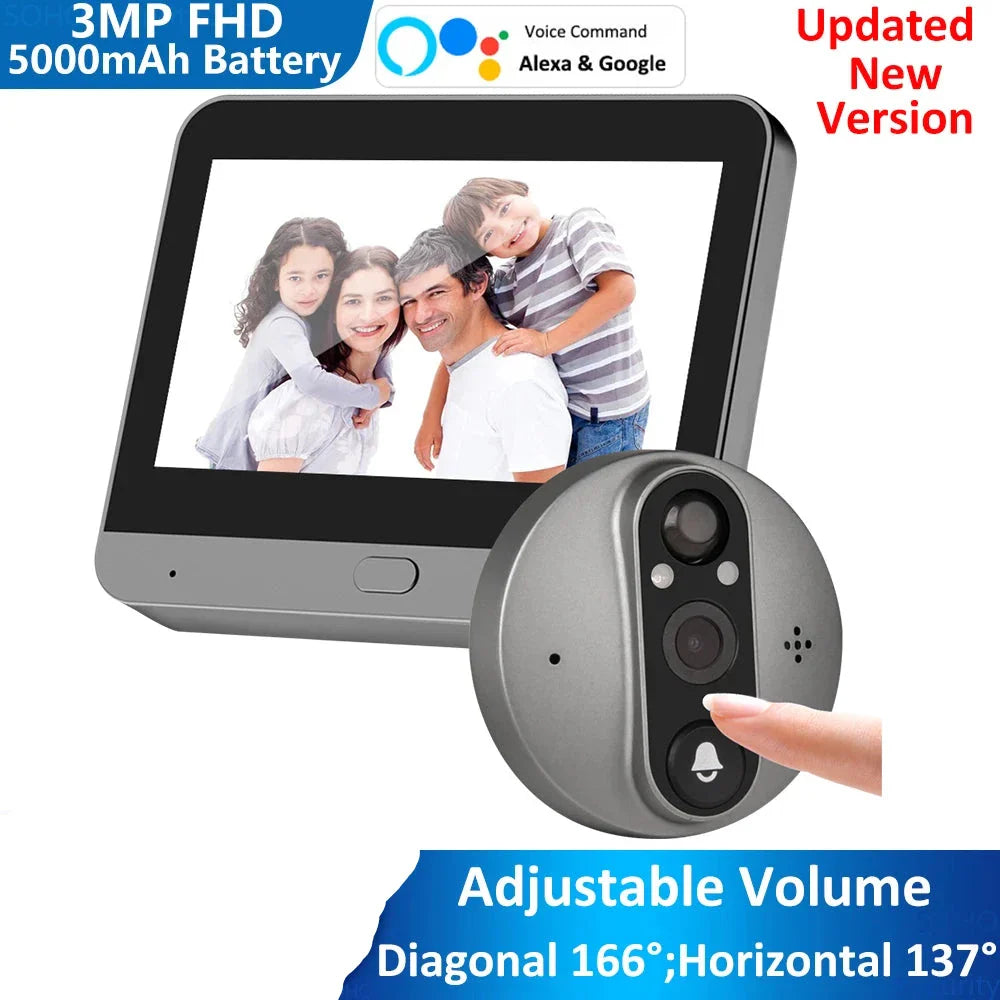 Smart Life 1080P WiFi Door Bell Eye Peephole Camera 5000mAh Battery