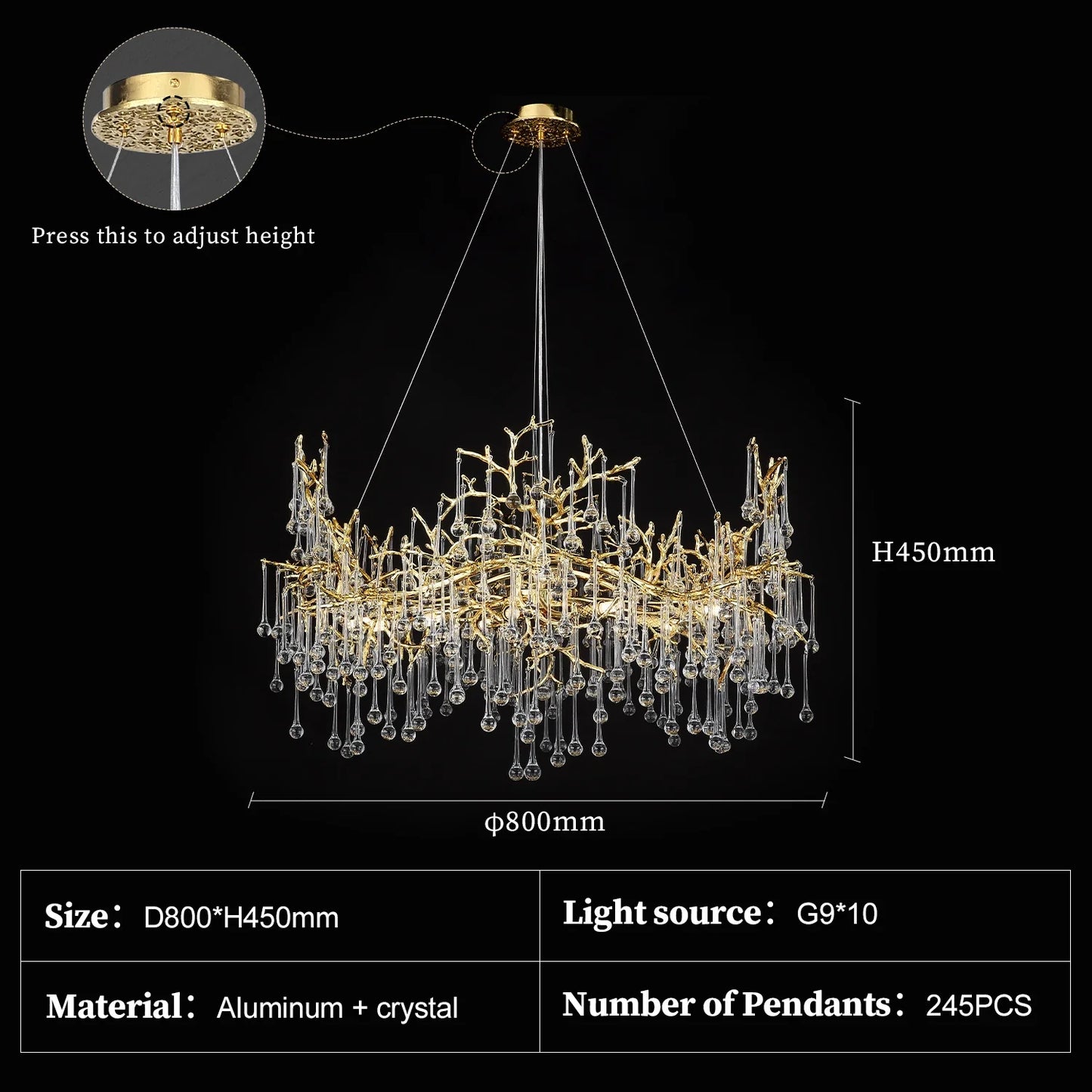 Large Vintage Golden Ceiling Crystal Chandelier