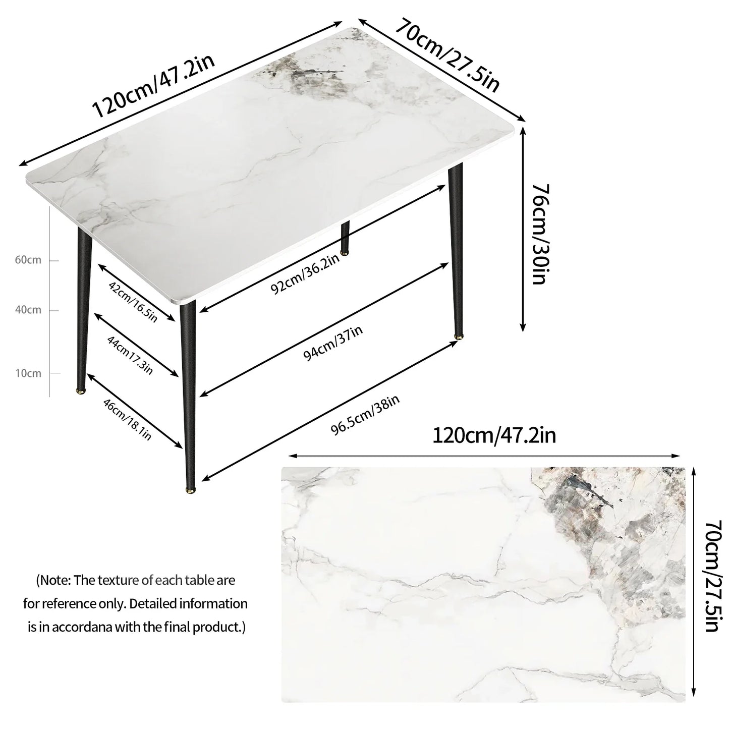 High Gloss 4-6 Seat Rectangular Marble Dining Table for Kitchen Island Restaurant Lunch Dinner Table Metal Frame