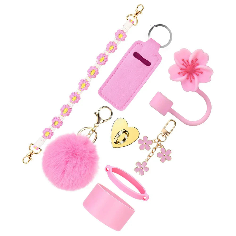 8Pcs/Set Siliocne Cup Sleeve Straw Lid Handle Strap Keychain Lipstick Pouch for Stanley 40oz Tumbler Accessories Set