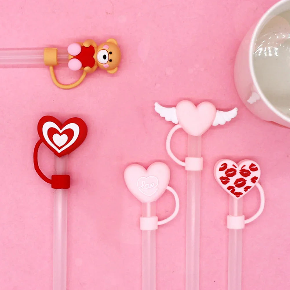 6Pcs Cute Heart Straw Covers Reusable Heart Cup Straw Covers Heart Straw Tips Protectors for Stanley 30/40oz Tumbler Accessories