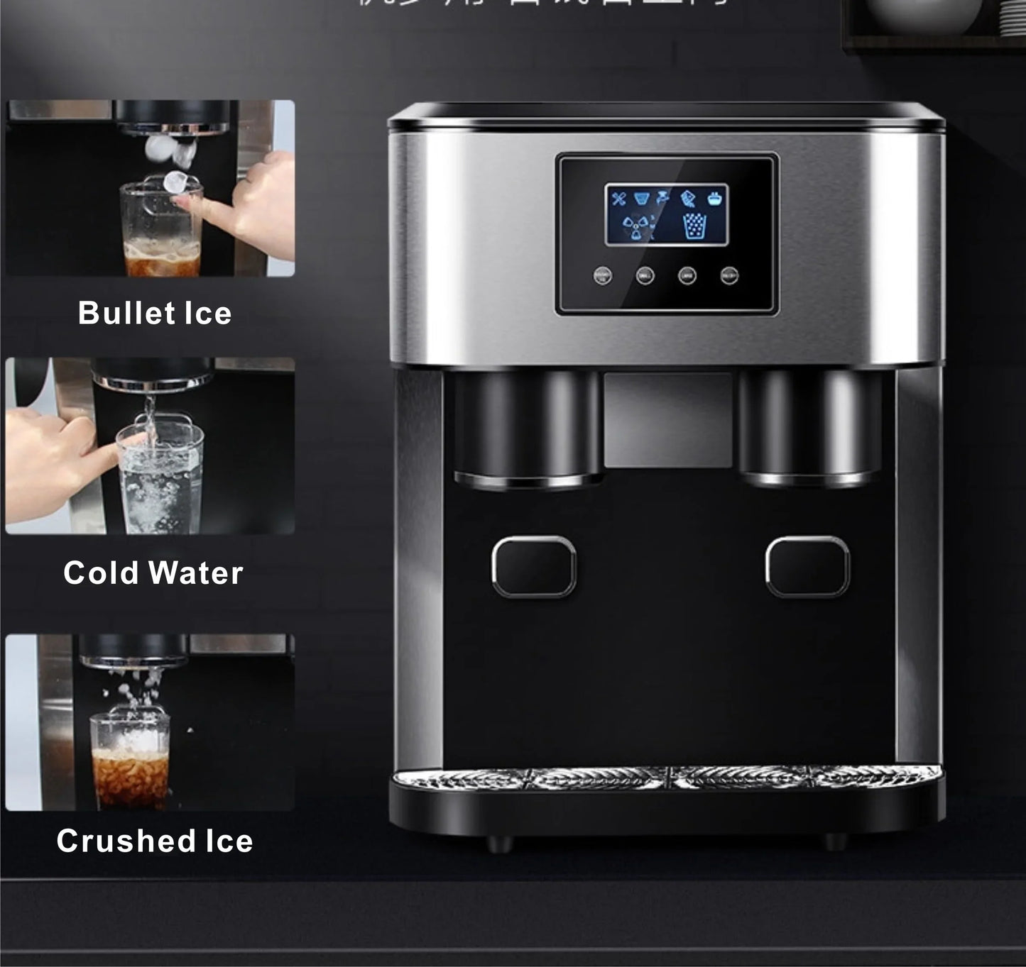 Countertop Ice Maker With Cold Water 2 Size Ice Cube Portable Automatic Ice Cube Making Machine With Crusher Direct Manufacturer