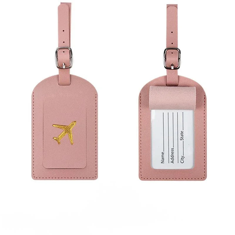 Stamped Leather Business Luggage Tag Suitcase Address Label Luggage Boarding Case Label Name ID Address Clip Travel Accessories