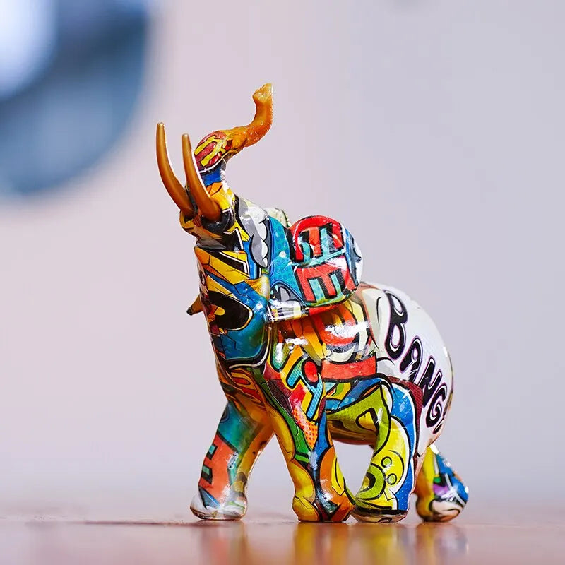Resin Colorful Transfer Printed Elephant Figurines