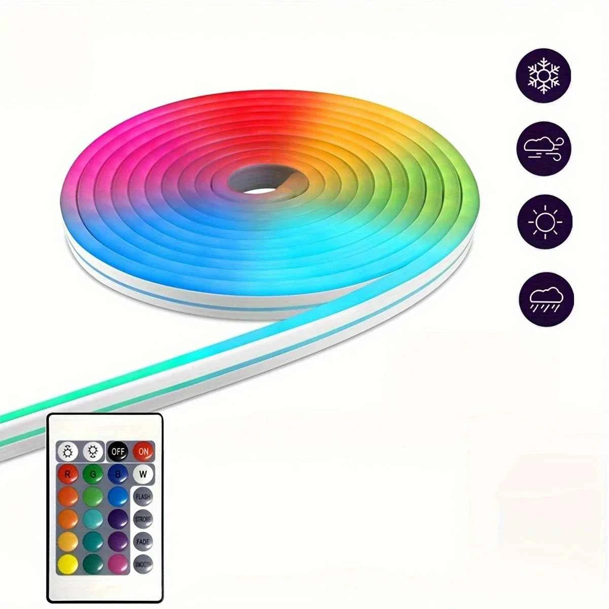 3M/5M RGB Remote Control LED Neon Light Strip – USB Flexible Waterproof Neon Light for Party, Bedroom, and Decorative Lighting