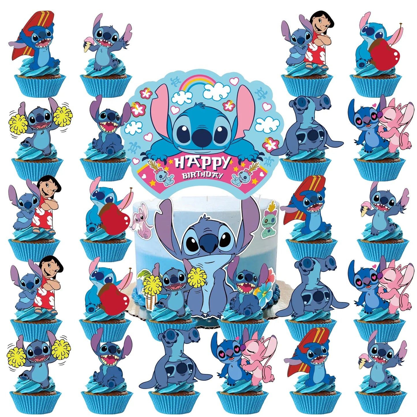 Stitch Cake Topper Set – Food-Safe Acrylic Birthday Decorations