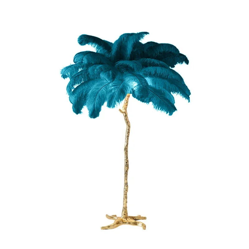 Ostrich Feather Led Floor Lamp Copper Resin Bedroom Bedside Standing Table Light