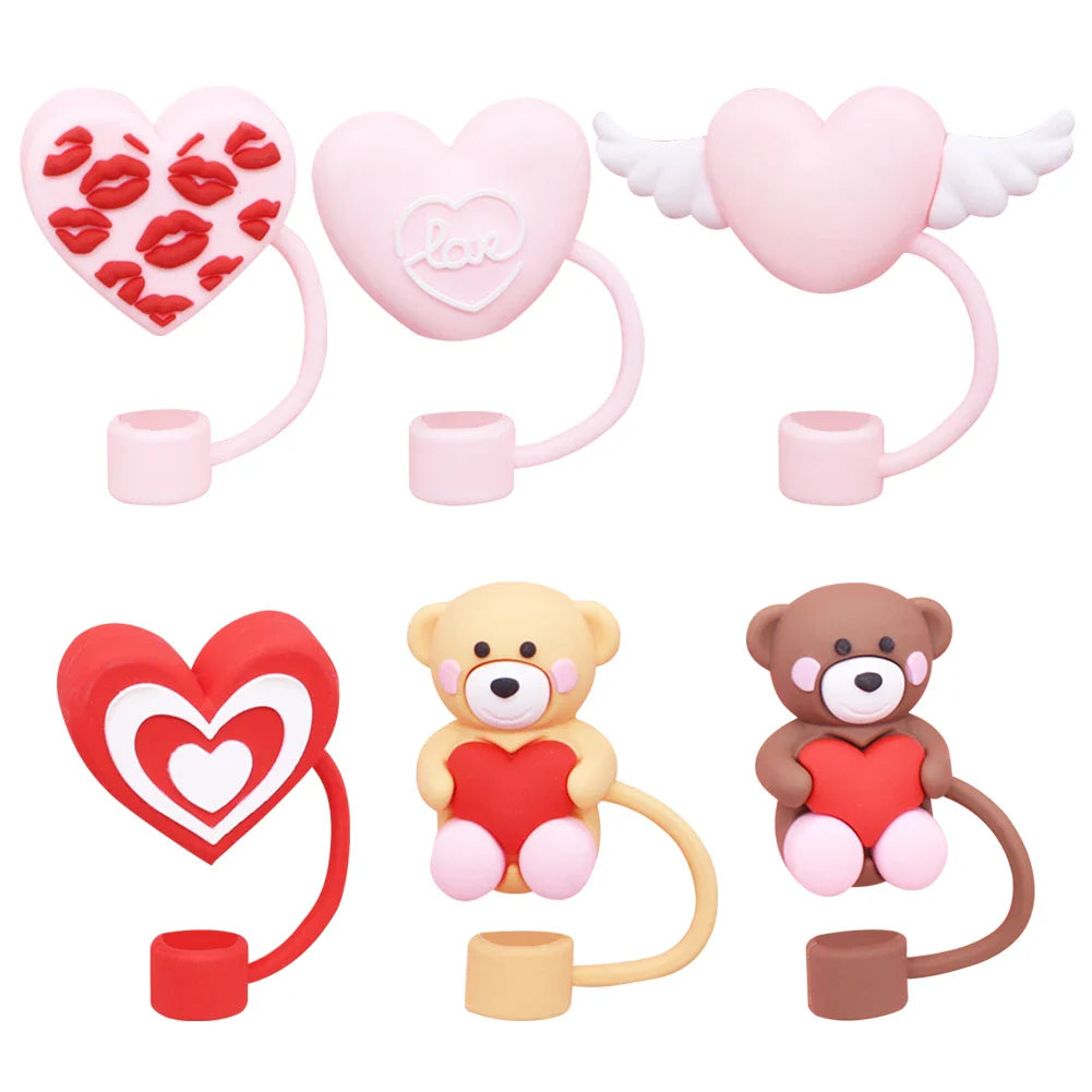 6Pcs Cute Heart Straw Covers Reusable Heart Cup Straw Covers Heart Straw Tips Protectors for Stanley 30/40oz Tumbler Accessories