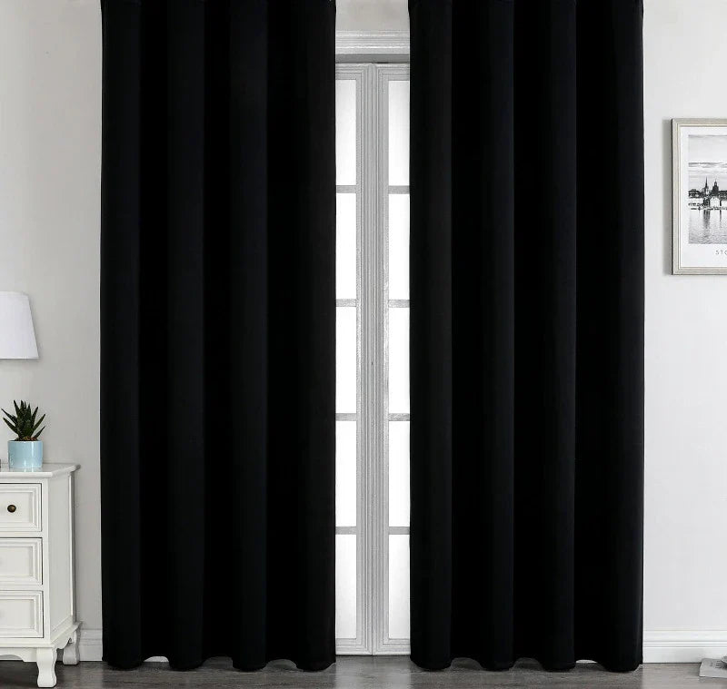 Black High Blackout  Curtains for Living Room Finished Window Curtains for Bedroom