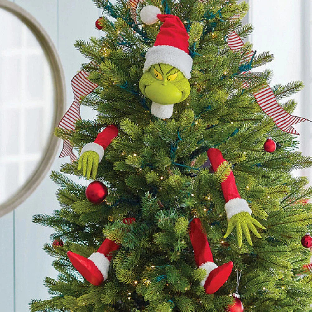 5PCS Stole Stuffed Stuck Topper Garland Ornament Head/Arms and Legs Grinch Elf Body Tree Decoration Xmas for Christmas Tree