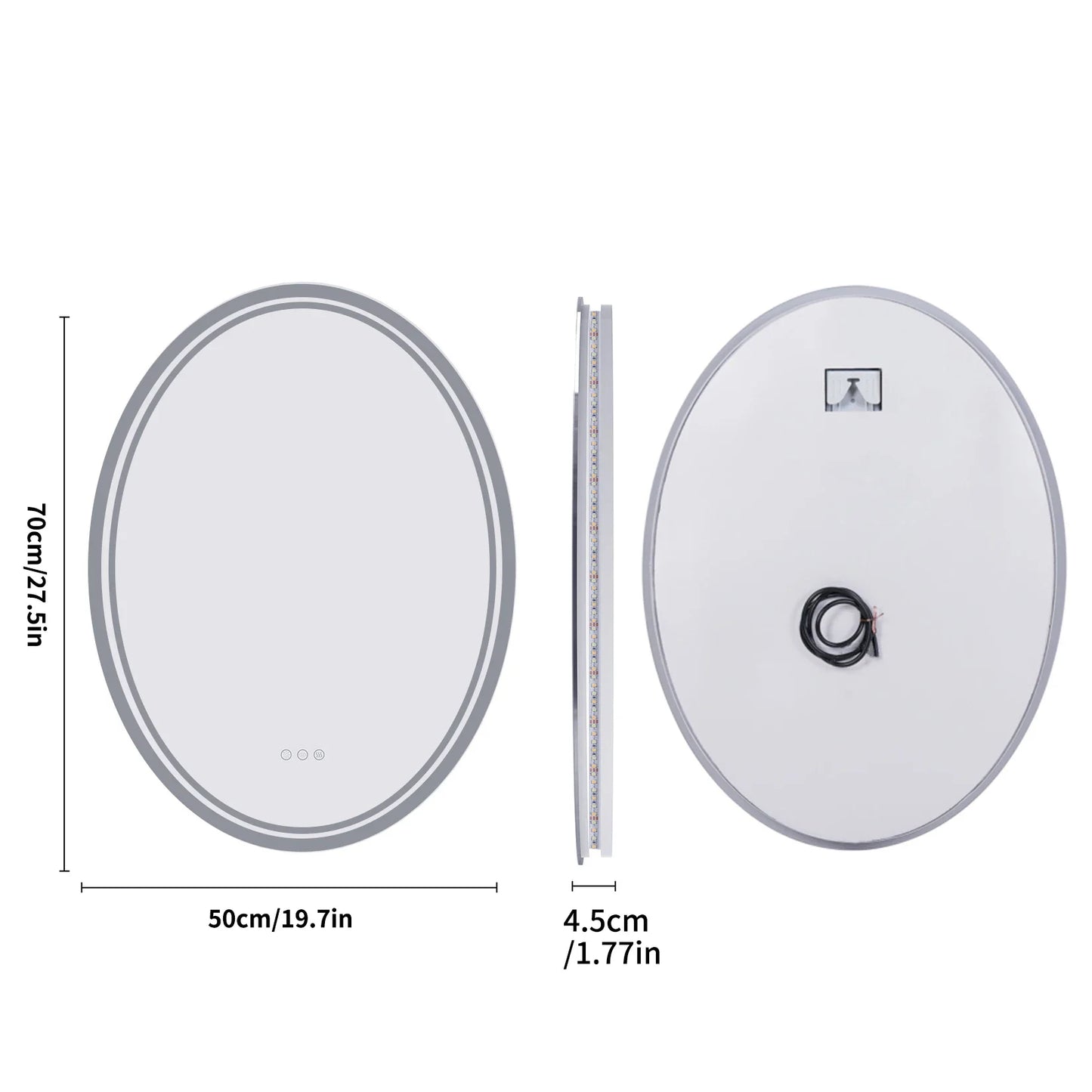 Ultra Bright Oval LED Bathroom Mirror, Anti-Fog, Dimmable, Backlit, Lighted Vanity Mirror, 3 Touch Switch, 28 ", 32"