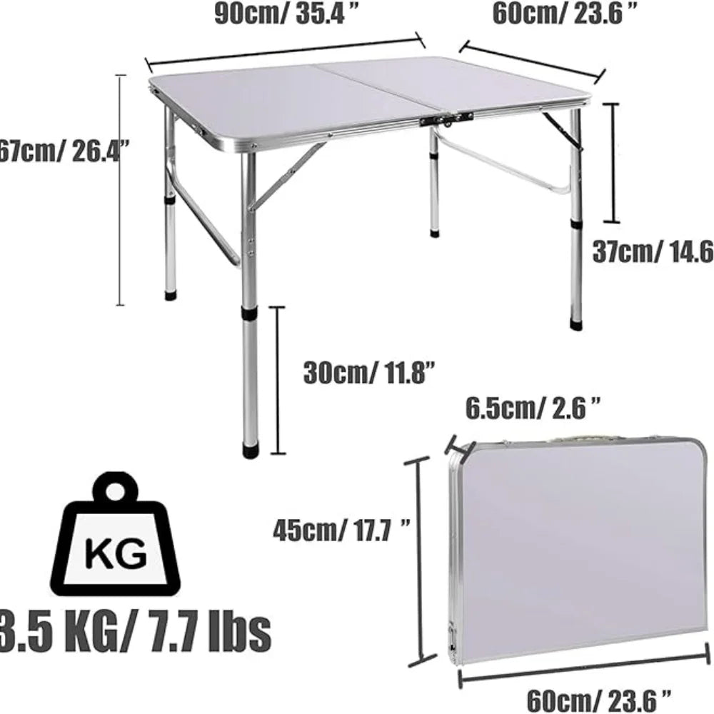 3FT/90cm Folding Table Lightweight Portable Camping Table, Non-Slip Rubber feet , Premium Quality Steel Aluminium Foldable Table