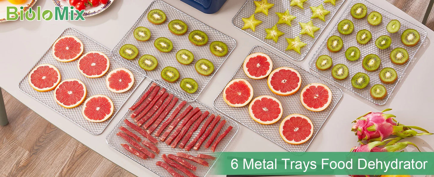 BioloMix 6 Trays Food Dehydrator with LED Touch Control,Digital Temperature and Time,Dryer for Fruit Vegetable Meat Beef Jerky