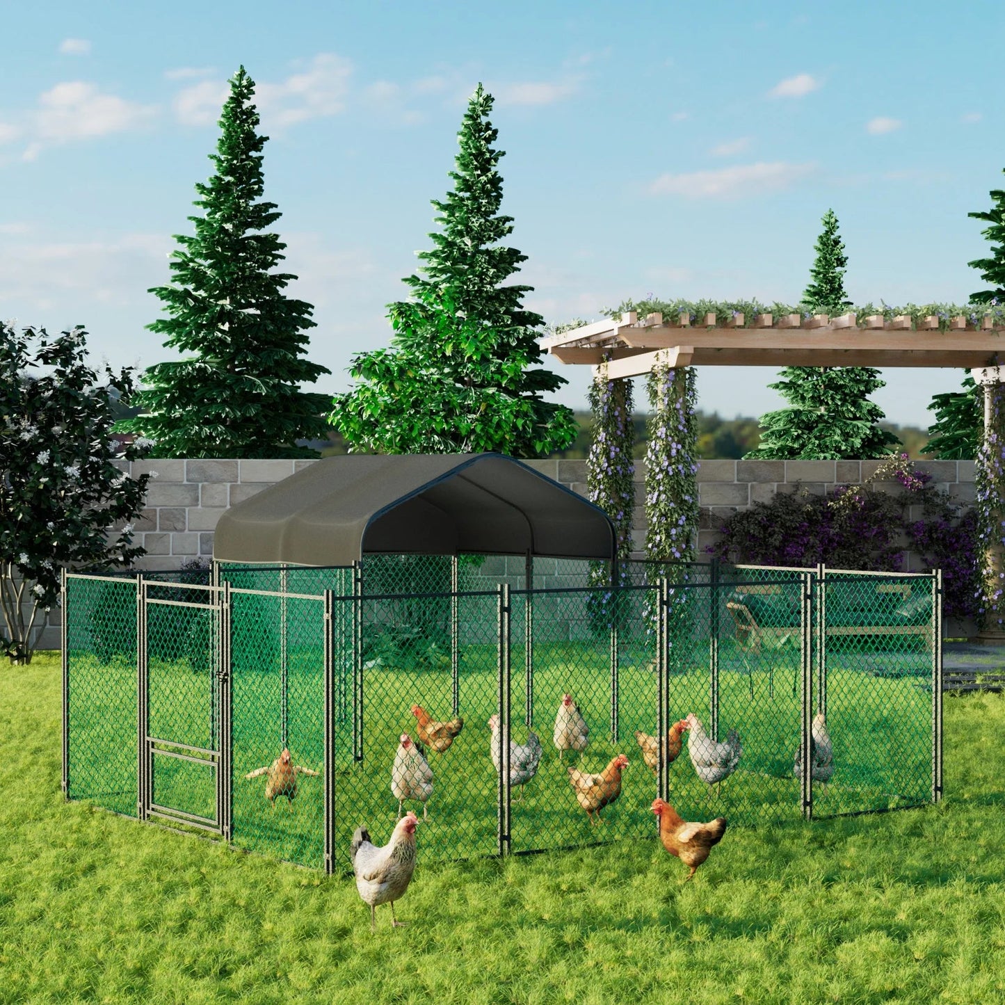 Extra Large Chicken Coop for Outdoor, Farm Metal Poultry Run, Walk-in Cage, House Kennels with Waterproof Cover