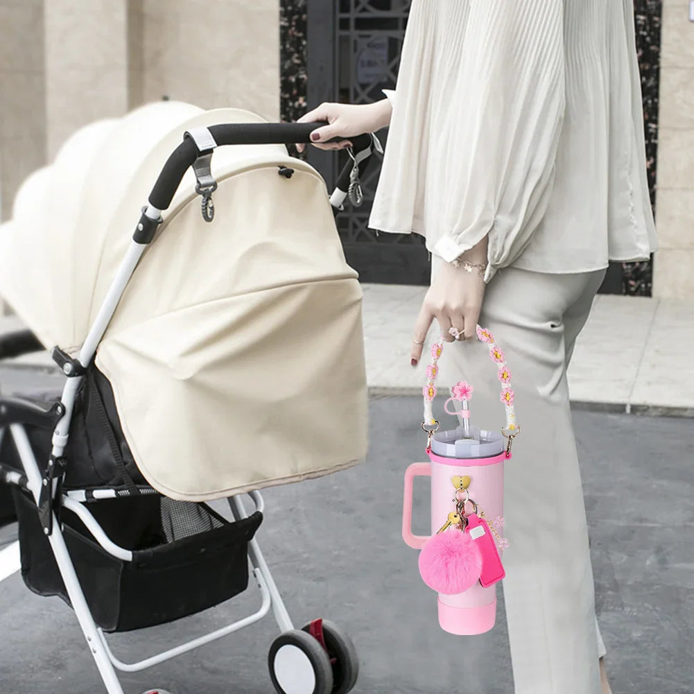 8Pcs/Set Siliocne Cup Sleeve Straw Lid Handle Strap Keychain Lipstick Pouch for Stanley 40oz Tumbler Accessories Set