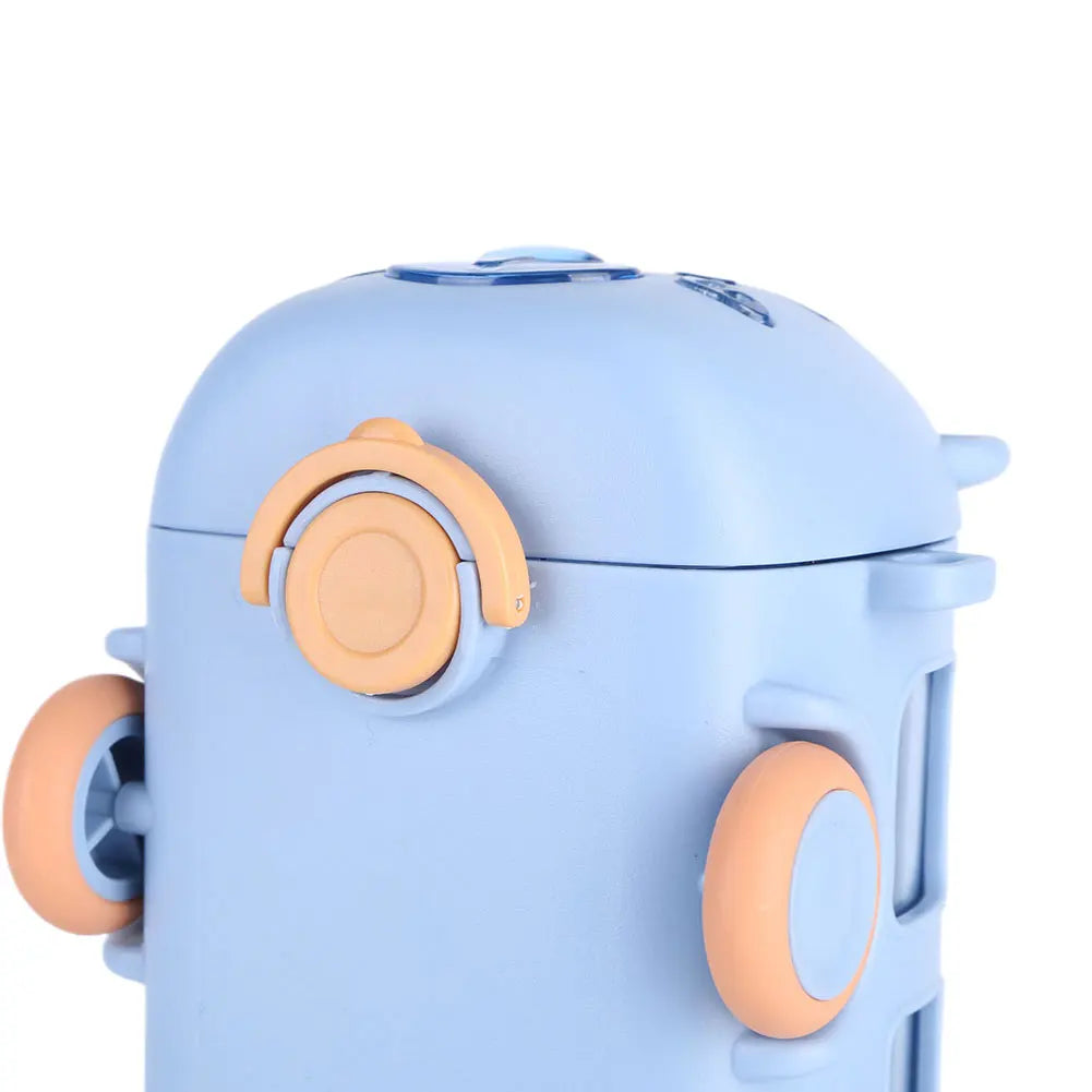 500ML Bus Shape Cartoon Water Cup with Movable Wheels & Strap Plastic Drinking Bottle Leakproof for Home Travel School