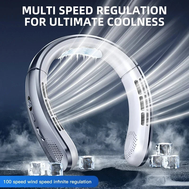 8000mAh USB Hanging Neck Fan Portable Bladeless Mini Rechargeable Mute LED Digital Display Electric Fans Air Cooler New 2025