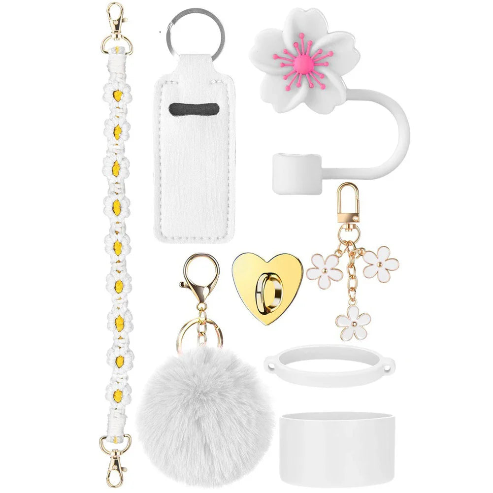 8Pcs/Set Silicone cup cover Straw Cover Handle Strap Keychain Lipstick Pouch for Stanley 40oz Tumbler Accessories Set