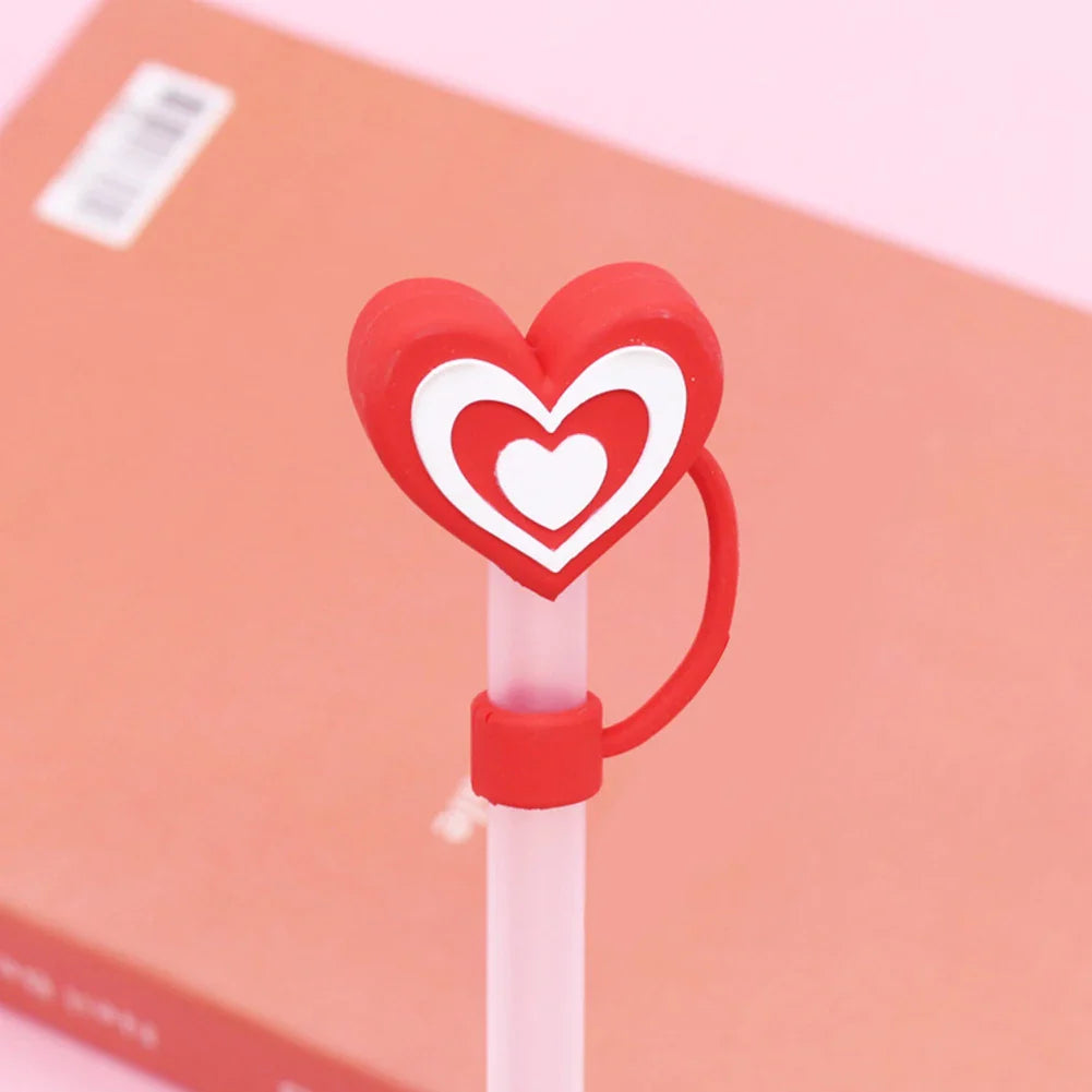 6Pcs Cute Heart Straw Covers Reusable Heart Cup Straw Covers Heart Straw Tips Protectors for Stanley 30/40oz Tumbler Accessories