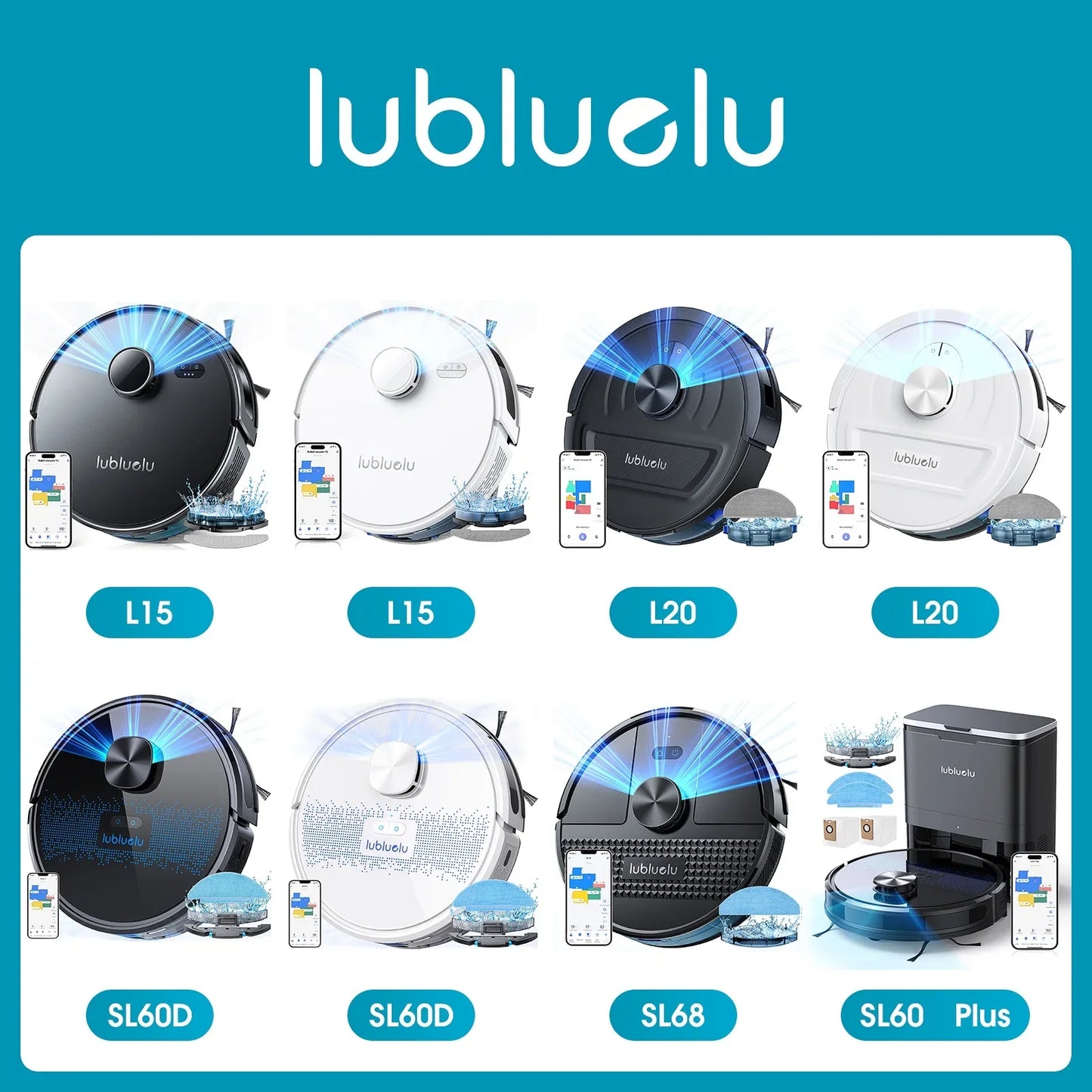 Lubluelu L15 Robot Vacuum And Mop Combo 5000Pa, Auto-Charging, 5 Maps, Robot Vacuum, 30 No-go Zones, 3 In 1 Robot Vacuum Cleaner