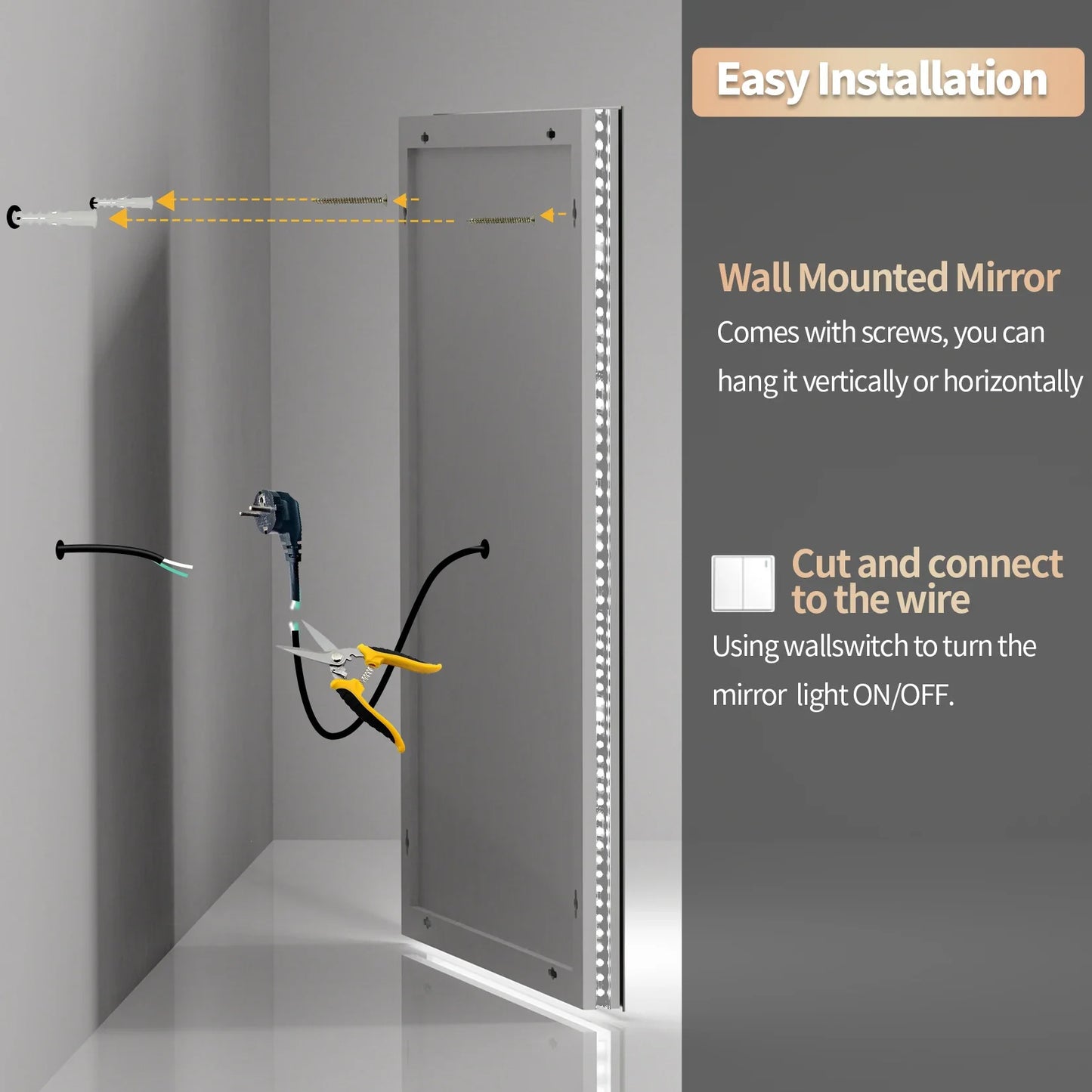 Jumbo-Large Illuminated LED Bathroom Mirror, Front and Backlit Lights, Wall Mounted, Touch Anti-fog Vanity Mirror