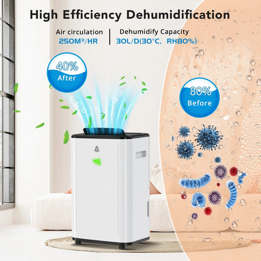 Dehumidifier For Home, 30L/Day Energy-Efficient Smart Dehumidifiers With 6L Tank, Digital Humidity Display, Perfect For Room