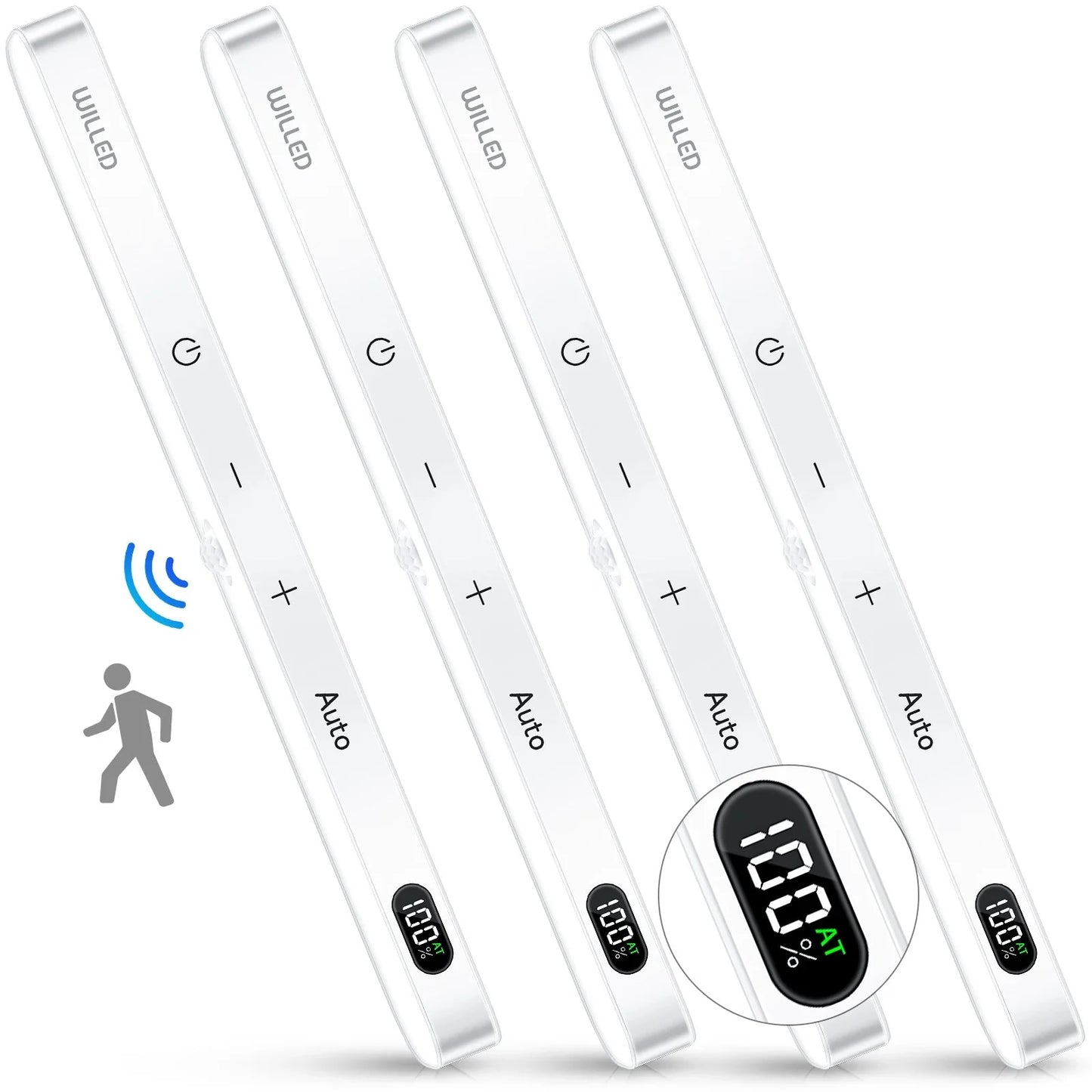Motion Sensor Cabinet Light Battery Display 60 LED Touch Light Bar Wireless Rechargeable