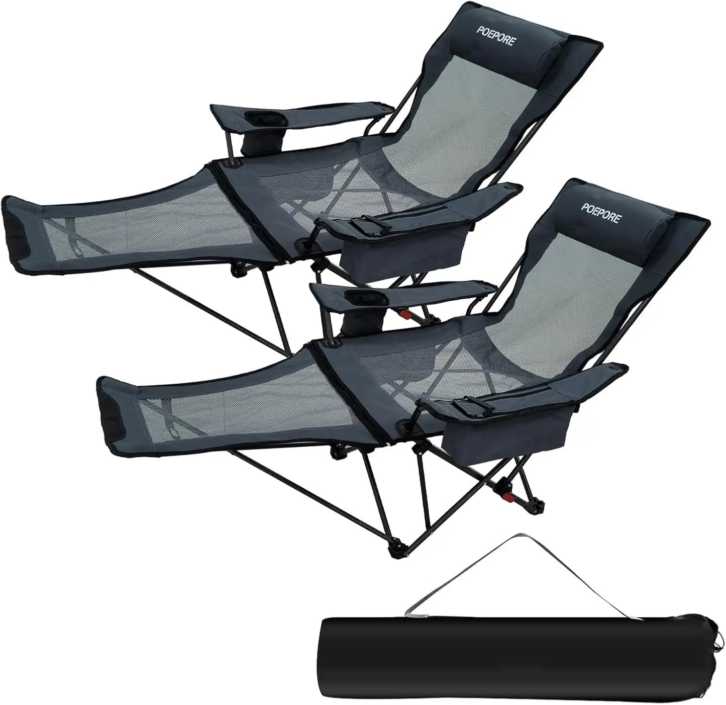 Set of 2 Reclining Camping Chair 4 Adjustments with Foot Rest Comfortable for Adults 120kg Folding Recliner Beach Chair