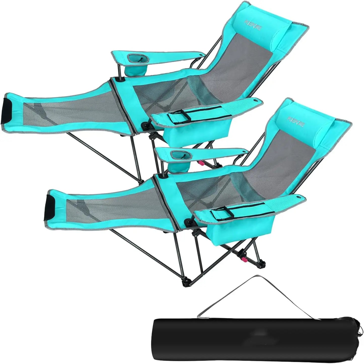 Set of 2 Reclining Camping Chair 4 Adjustments with Foot Rest Comfortable for Adults 120kg Folding Recliner Beach Chair
