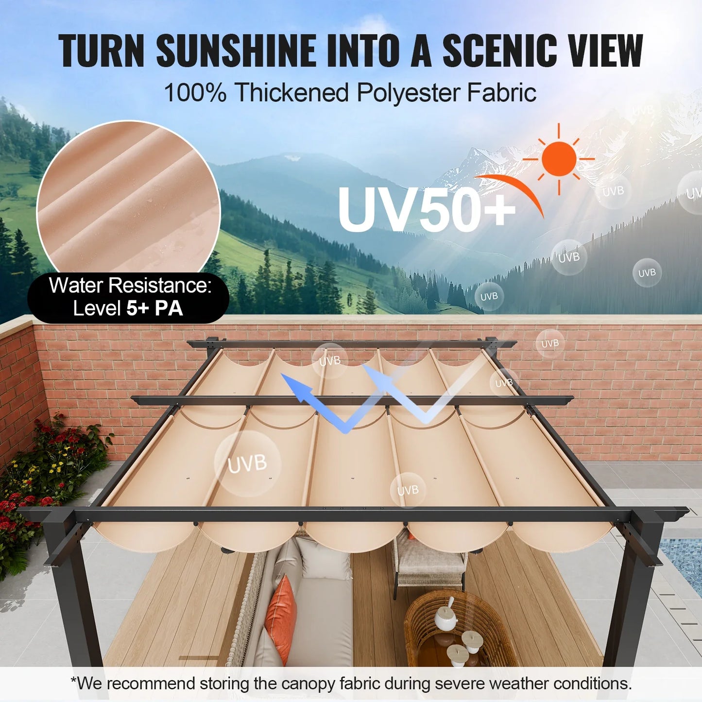 VEVOR 10'x10' Outdoor Retractable Pergola with Canopy Aluminum Pergola with Canopy Modern Pergola with Shade Canopy for Patios