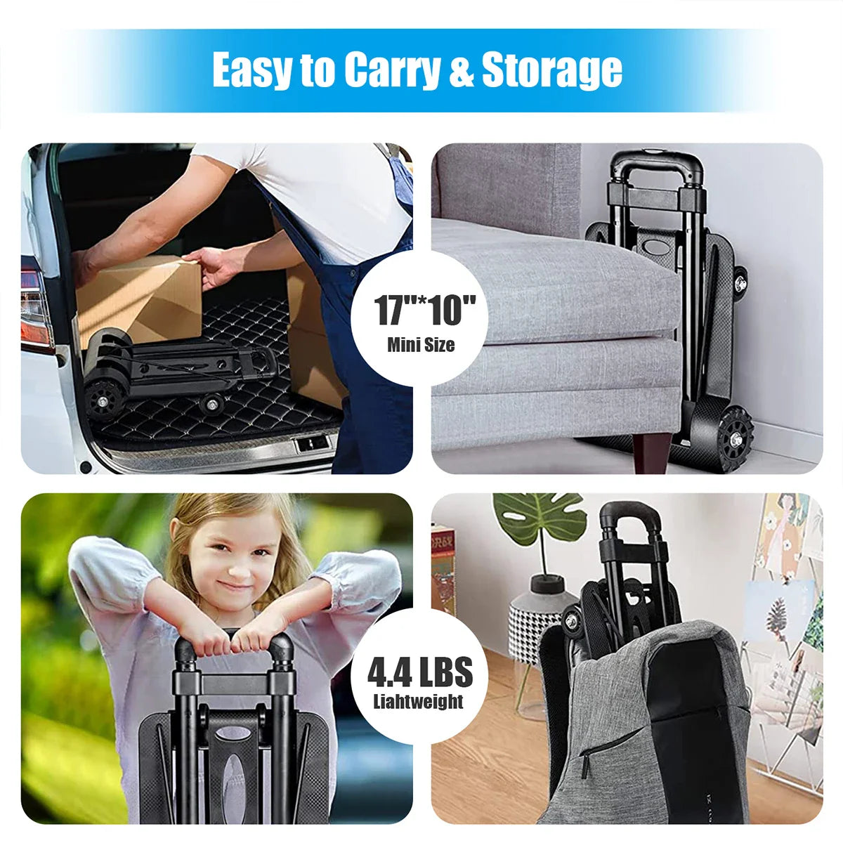 4 Wheel Trolley 40KG Heavy Duty Foldable Hand Sack Home Use Folding Truck Barrow Cart Portable Travel Luggage Shopping Cart