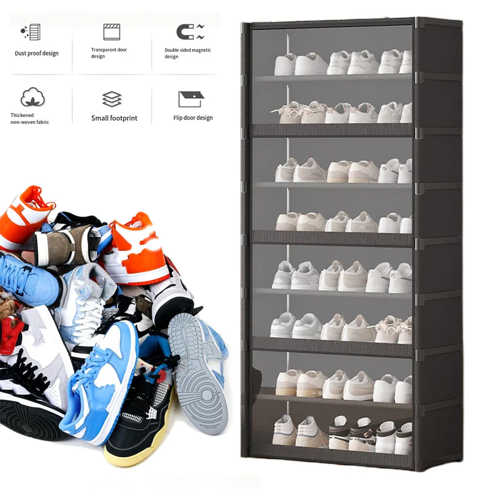 9-Tier Shoe Rack Organizer Holds 18 Pairs 18 Pair Narrow Shoes Shelf Cabinet Sneaker Rack Organizer Shoes Cabinet Closed Shelves