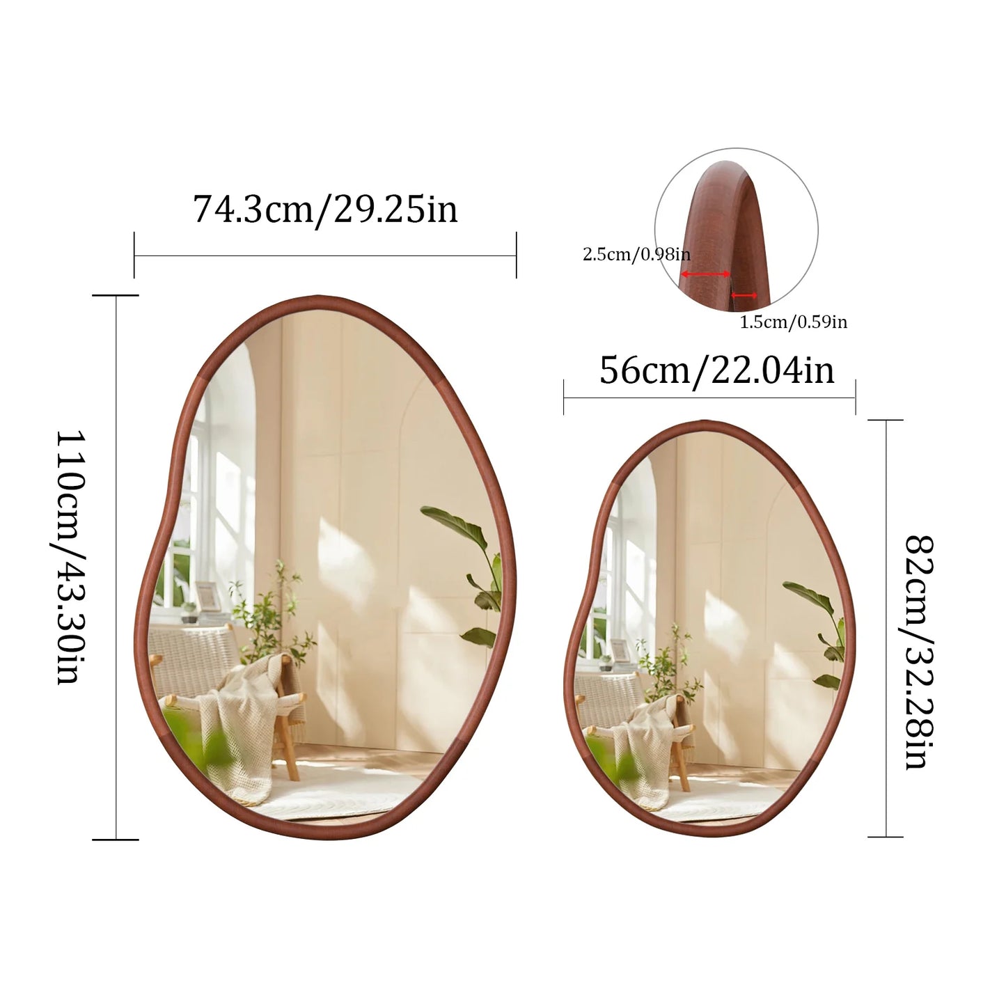 Irregular Wall Mirror Decorative Large Accent Mirror Vanity with Solid Wooden Frame for Livingroom Diningroom Bedroom Hallway