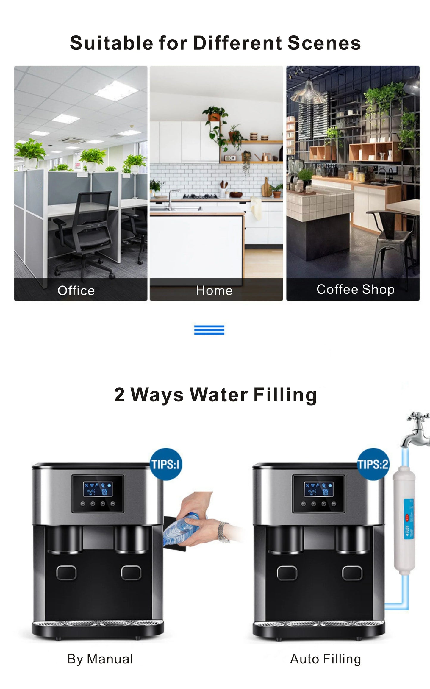 Countertop Ice Maker With Cold Water 2 Size Ice Cube Portable Automatic Ice Cube Making Machine With Crusher Direct Manufacturer