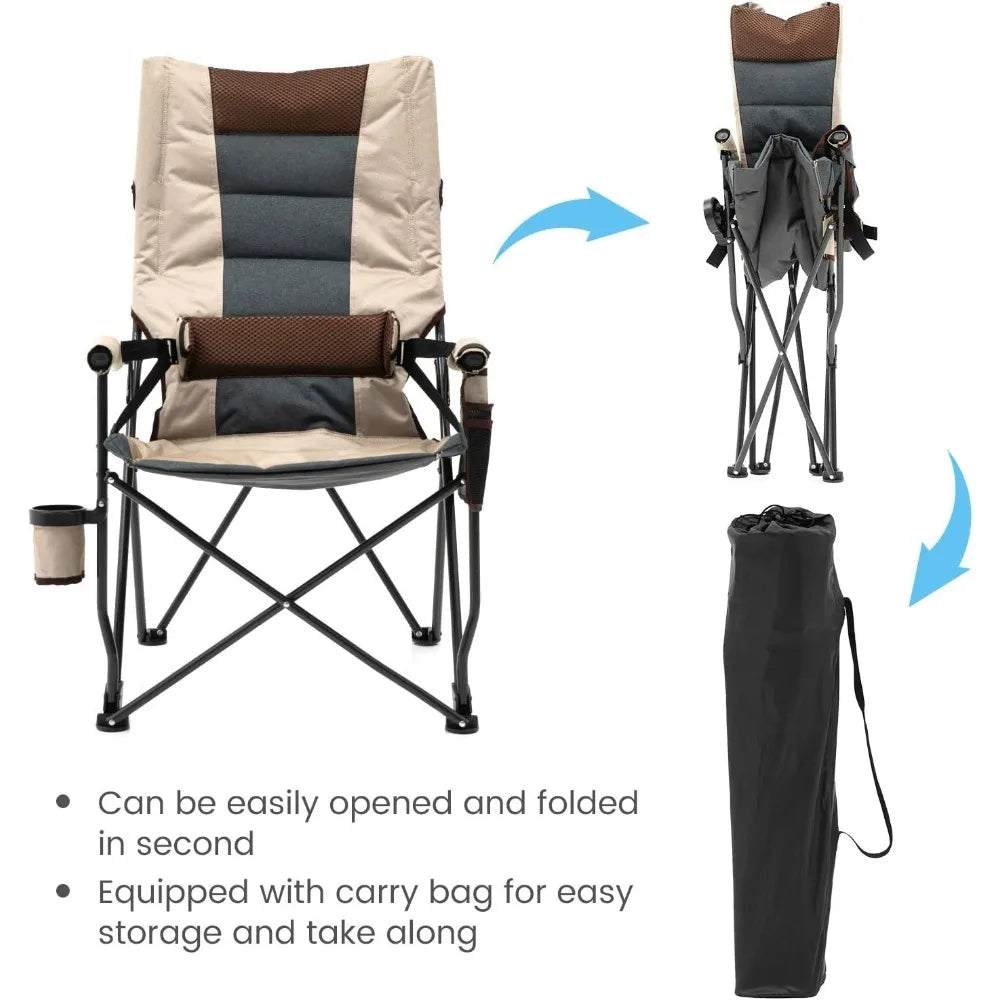 Adjustable Oversized Camping Chair High Luxury Upholstered Seat with Lumbar Back Support 400 Lb High Back Camping Chair