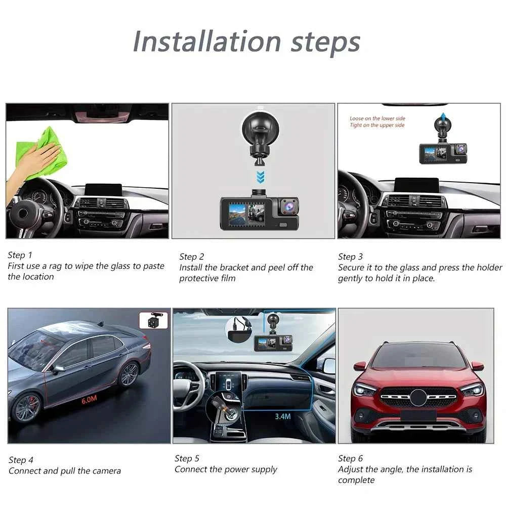3 Lens Car Recorder with Memory Card Car Camera 1080P VCR WIFI Car DVR 2 Lens Front and Rear View Camera Night Vision Car Access