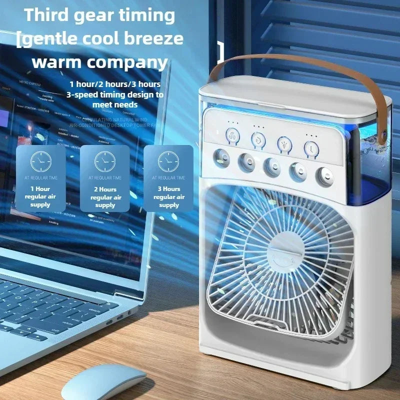 2025 New 3 in 1 Household Air Cooler Portable Small Fan with Humidifier and LED Nightlight Energy Saving