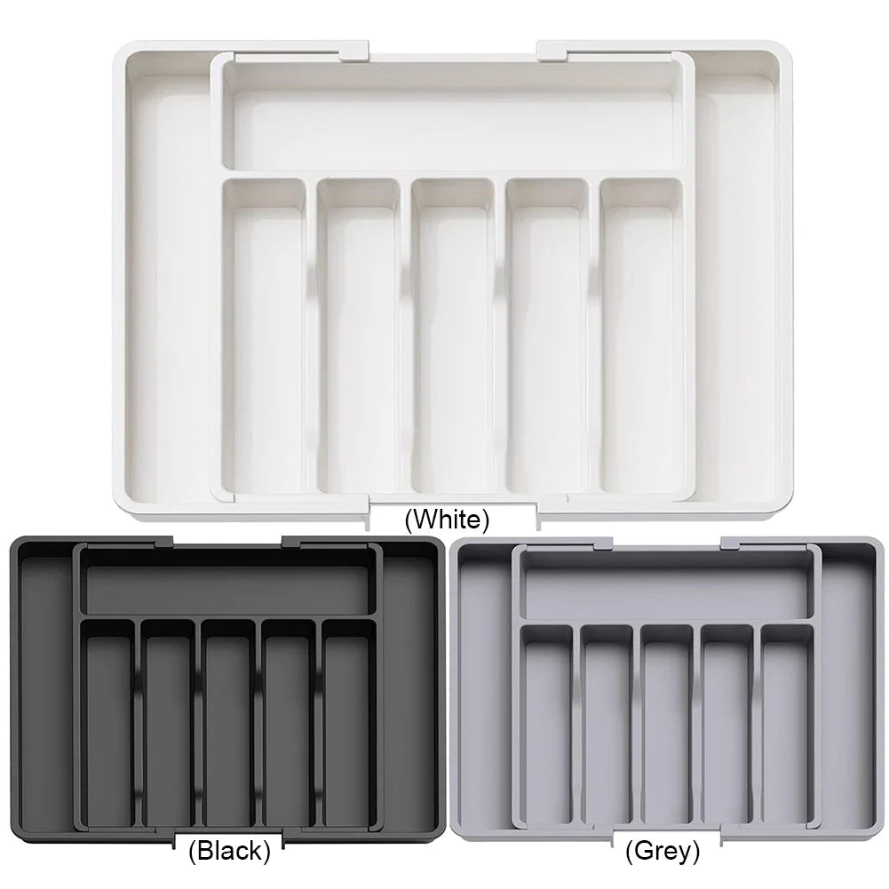 Adjustable Flatware Tableware Organizer Expandable Utensil Tray with Dividers Utensil Holder Storage Tray for Spoons Fork Knives