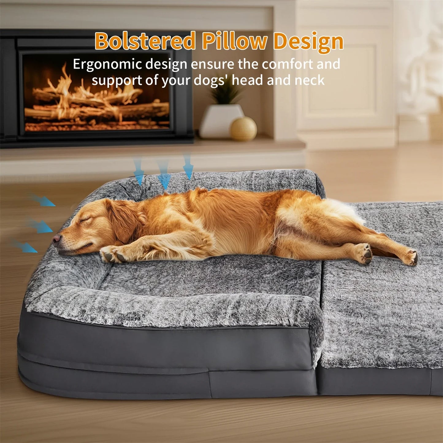 180cm Long Human Dog Bed Fits Adults and Pets Foldable Orthopedic Pet Bed Plush Cushion Cover with Bolster