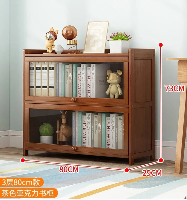 Japanese Home Furniture Bamboo Bookcases Organizer Multi-layer Storage Shelf Simple Retro Bookshelf With Door Modern Office Desk