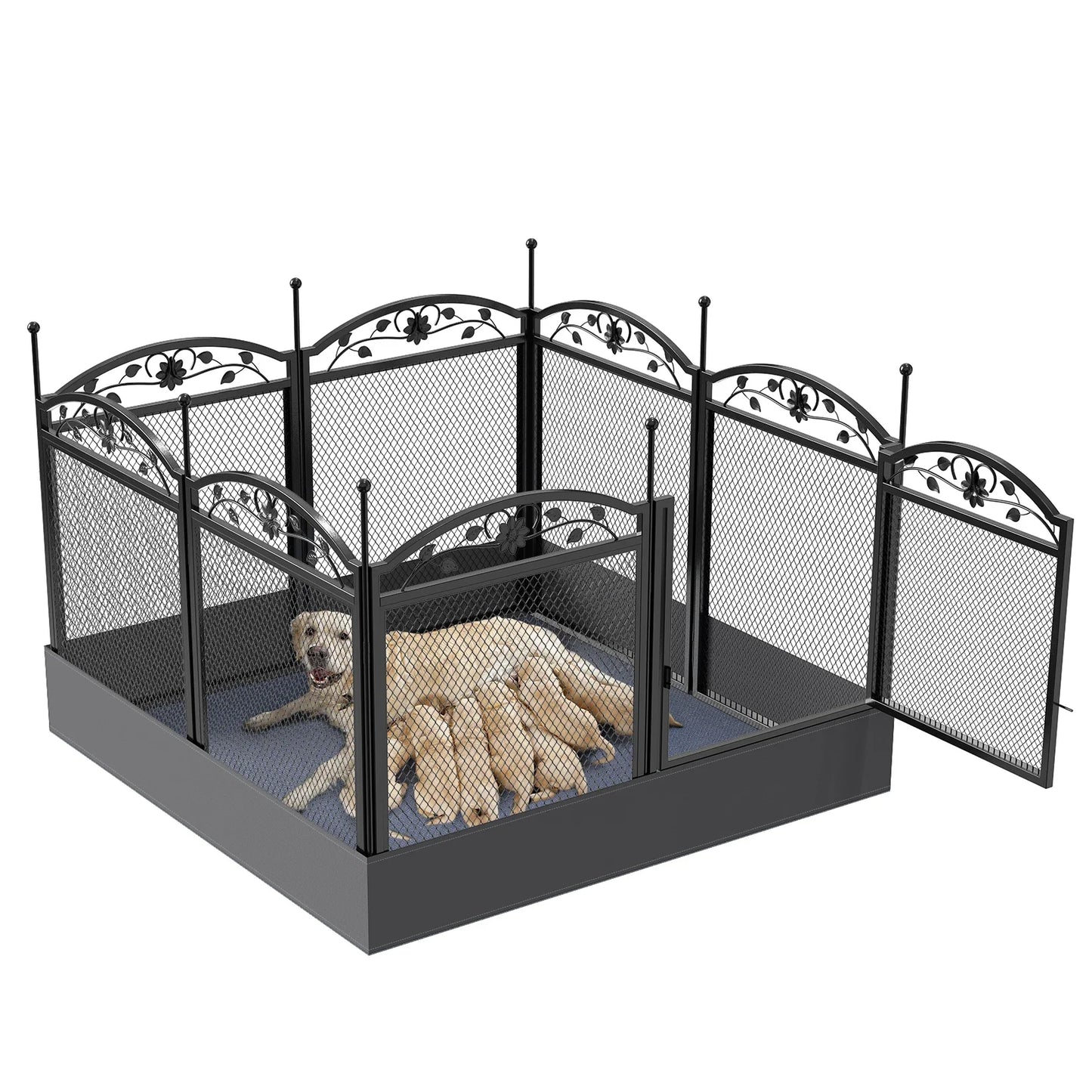 Foldable Metal Dog Playpen with Fertility Mat and Gate, Heavy Duty Pet Whelping Box, Exercise Fence Cage, Kennnels, 8 Panels