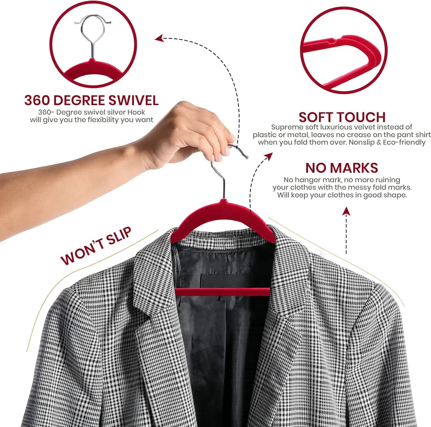 50pcs Multiple Colors Flocking Multi-function Anti-slip Plastic Hanger Black Velvet Thickened Magic Clothes Hanger Clothes Rack