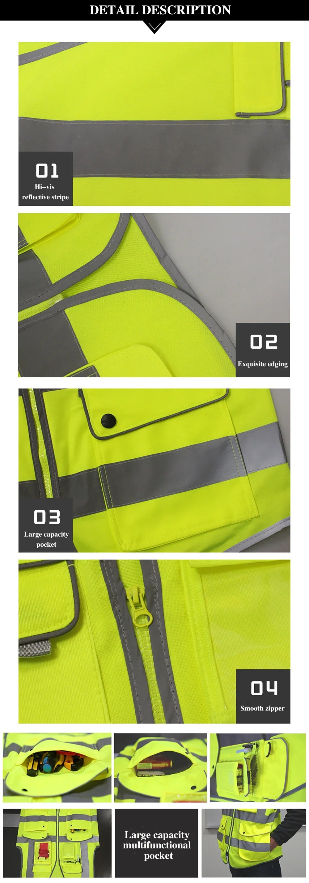 9 Pockets Class 2 High Visibility Reflective Safety Vest for Men Women Work Construction Orange Safety Vests Hi Vis Workwear