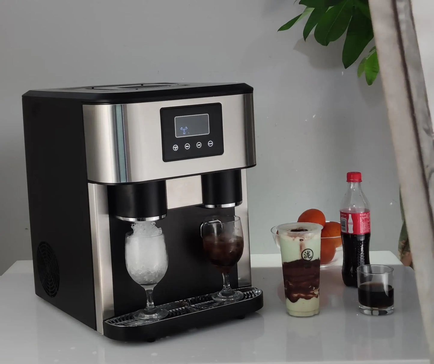 Countertop Ice Maker With Cold Water 2 Size Ice Cube Portable Automatic Ice Cube Making Machine With Crusher Direct Manufacturer