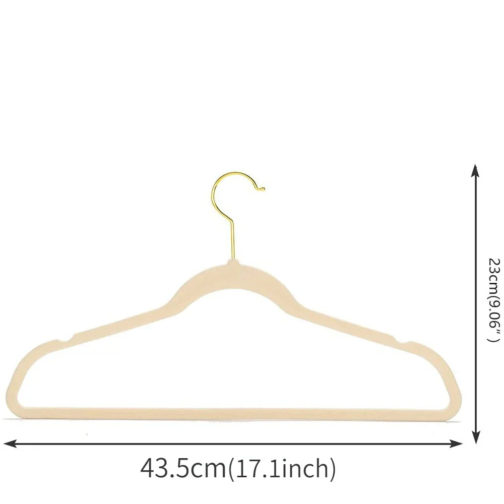 43CM Seamless Flocking New Golden Hook Flocking Hanger Dry and Wet Wardrobe Storage Adult Magic Hanger