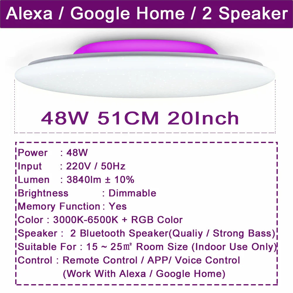 Modern LED Ceiling Lights Bluetooth Speaker Remote Control