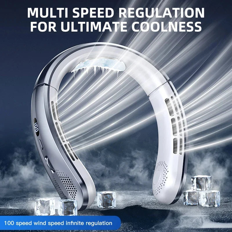 8000mAh USB Hanging Neck Fan Portable Bladeless Mini Rechargeable Mute LED Digital Display Electric Fans Air Cooler New 2025