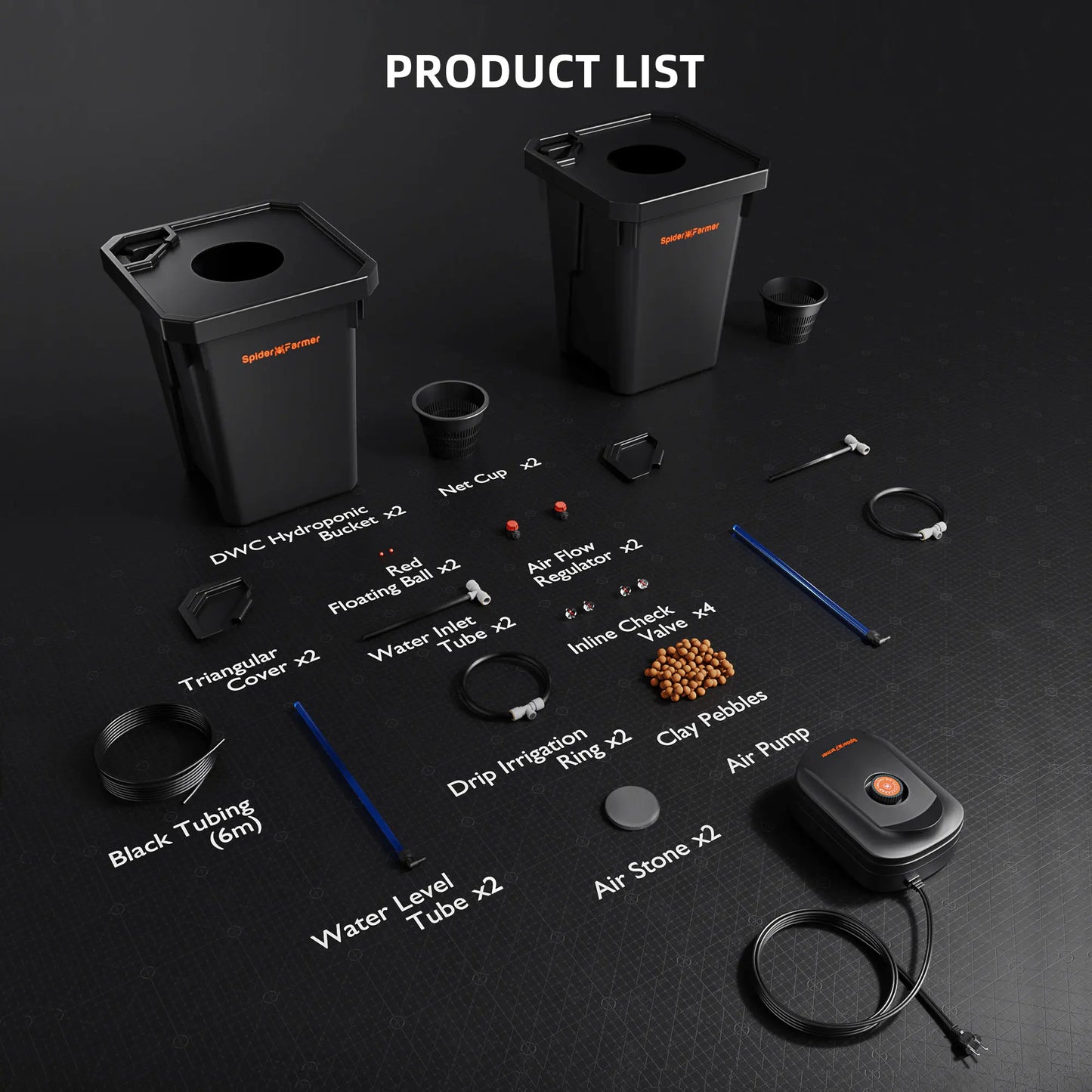 Spider Farmer 7-Gallon DWC Hydroponic System Grow Kits + Air Pump with 2 Buckets